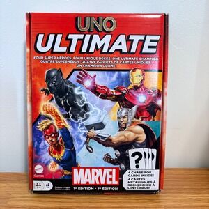Mattel Uno Ultimate HHV87 Marvel Avengers 1st Edition Card Game Chase Foils NEW